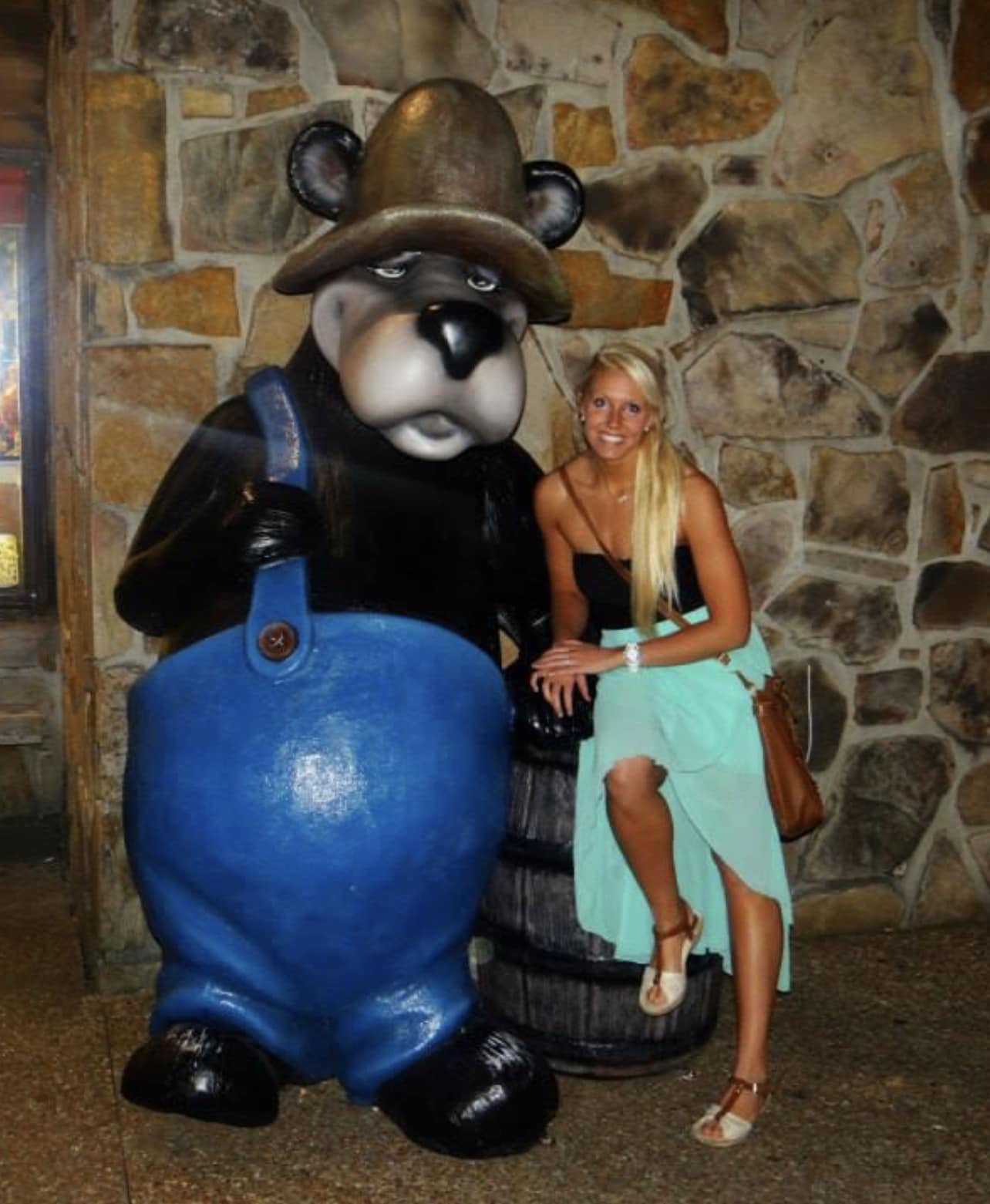 Brittany Mountain Mama with Smoky Bear mascot in Gatlinburg